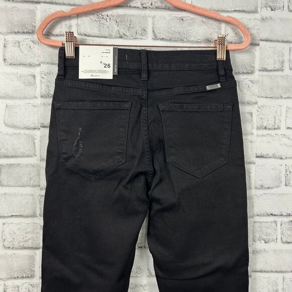 Kancan High Waisted Step Hem Distressed Skinny Jeans Black Sz 5/26 NEW - Picture 10 of 11